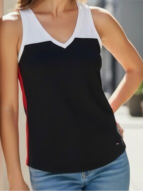 Tommy Hilfiger Women’s Colorblock V-Neck Tank Top - Black/White/Red